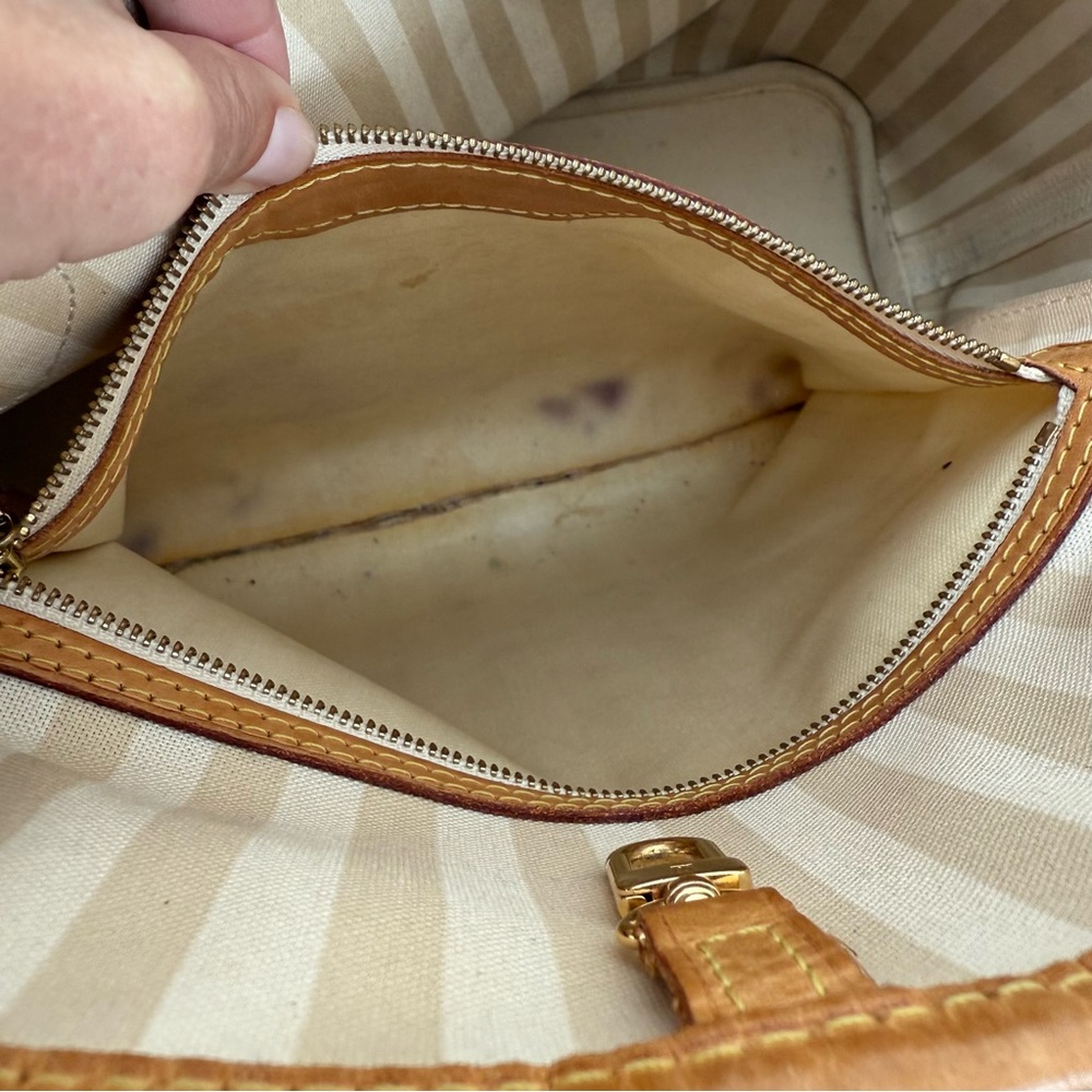 Louis Vuitton Rayures Neverfull MM Monogram Stripe Tote Bag Purse Brown Ivory - Picture 4 of 16